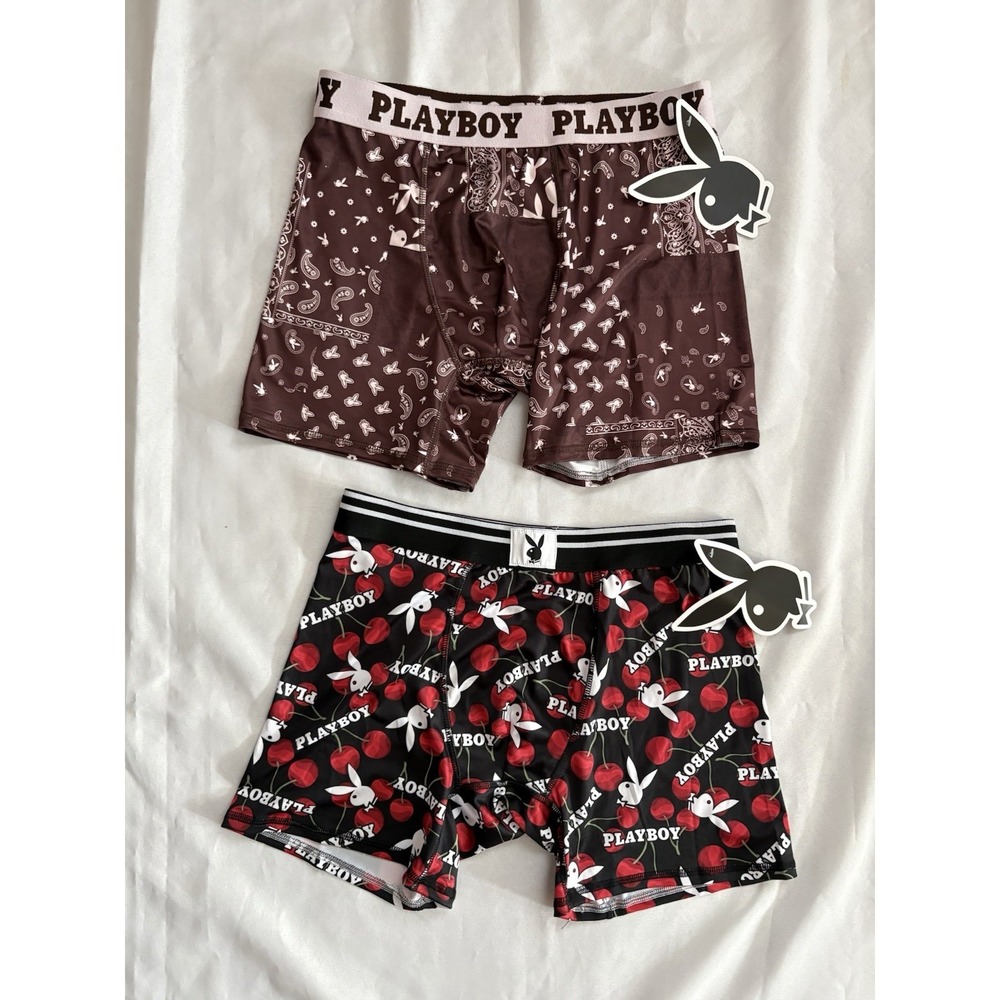 NEW PLAYBOY Boxers Playboy Boxer Briefs Mens Size Medium Multicolor 2 Pair Boxer